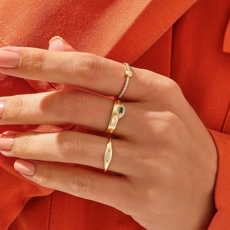 14K Gold Marquise Signet Ring, Chunky Bezel Pinky Ring for Women, Tiny Dome Statement Band, Minimalist Solid 18K Gold Jewelry Gift for Her image 7