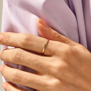 14K Solid Gold Thin Wedding Band, Dainty Ring for Women, Minimal Flat Stackable Ring, Handmade