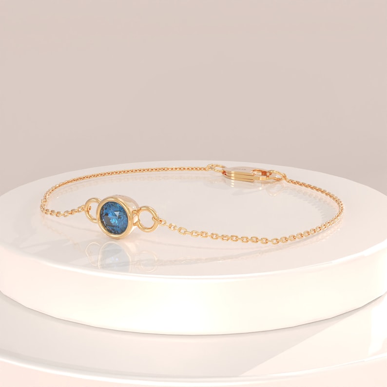 14k Gold Birthstone Armband, Massivgold personalisierte Armband für Frauen, maßgeschneiderte Armbänder, Lünette Edelstein Armbänder, dünnes Goldarmband Bild 3