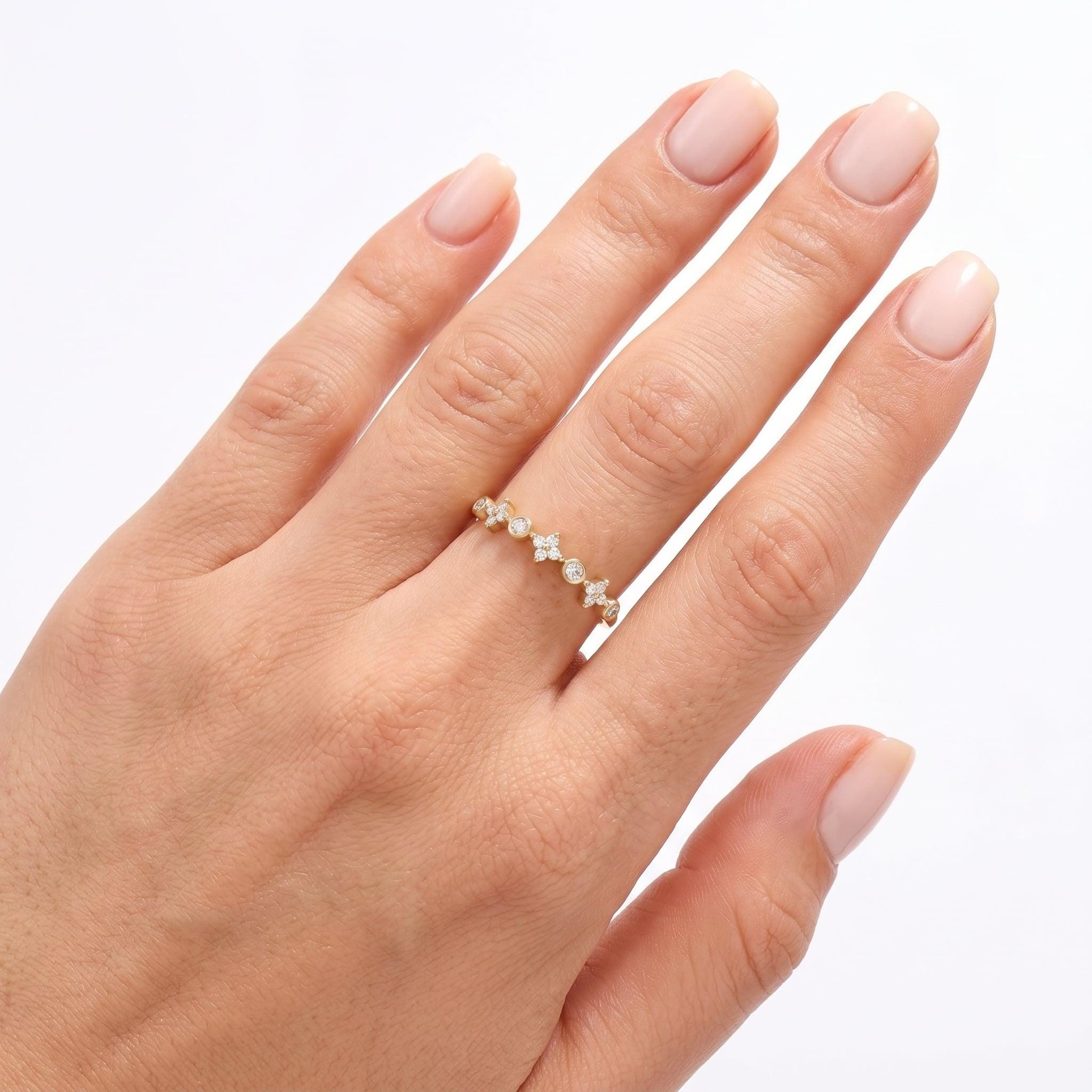 Gold Cross Ring for Women, 14K Solid Gold Dainty Diamond Cross