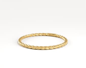 Anillo trenzado de oro macizo de 14 quilates, banda de cuerda apilable ultrafina de 1 mm, joyería de boda trenzada minimalista, regalo para ella