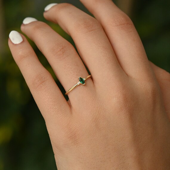 14k Solid Gold Basic Emerald Ring Green Promise Ring Women Etsy UK