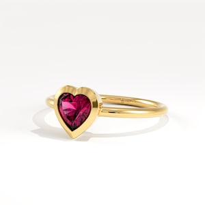 Gold Vermeil Heart Ruby Ring, Premium July Birthstone Jewelry, Romantic Heart Shaped Promise Ring, Delicate Red Gemstone Gift for Her