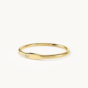 14k Solid Gold Tiny Birthstone Signet Ring, Custom Gold Pinky Band, Dainty Personalized Gemstone Ring, Custom Month Jewelry