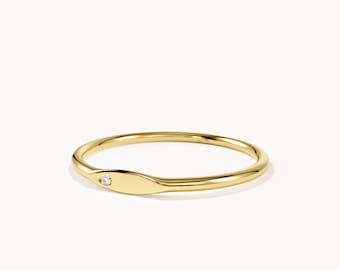 Pinky Ring, Gold Signet Ring for Women, 14K Solid Gold Tiny Birthstone Pinky Band, Dainty Personalized Promise Gift