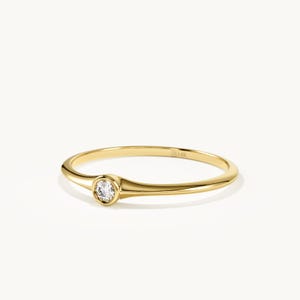 Bezel Moissanite Ring for Women in 14k Solid Gold, Tiny Petite Solitaire Promise Ring, Minimalist Stacking Moissanite Jewelry Gift