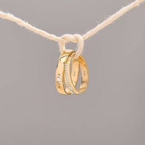Pave Wedding Band Set in 14k Solid Gold – His and Hers Matching Flat Rings, Dainty Couple Ring Set, Gold Alliance Bands for Marriage
