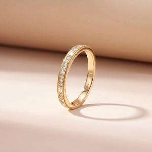 14K Solid Gold Baguette and Round Moissanite Wedding Band, Milgrain Vintage Style Eternity Ring, Channel Set Stacking Art Deco Bridal Ring