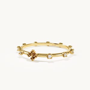 14k Solid Gold Rosary Ring for Women, Dainty Cross Catholic Band, Minimalist Christian Religious Jewelry, Unique Crucifix Gift for Mom