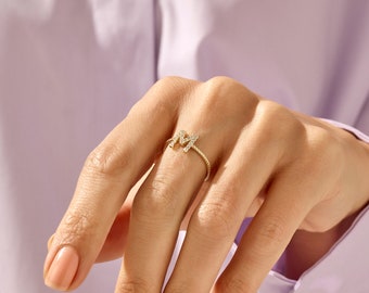 14k Solid Gold Personalized Letter Ring Custom Initial Ring - Etsy
