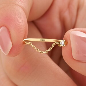 14k Solid Gold Open Chain Ring, Dainty Minimalist Stacking Jewelry for Women, Delicate Adjustable Link Ring, Anniversary Gift for Her