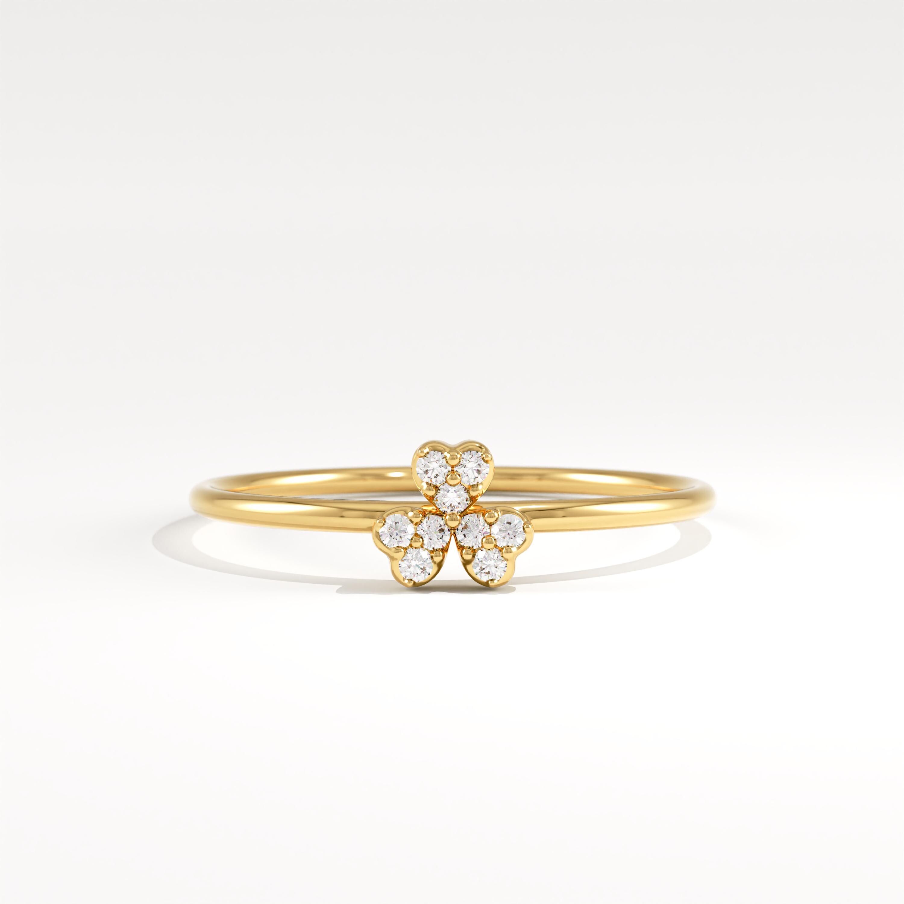 Shamrock Clover Diamond Ring 14K Solid Gold, Dainty Stackable Ring for ...