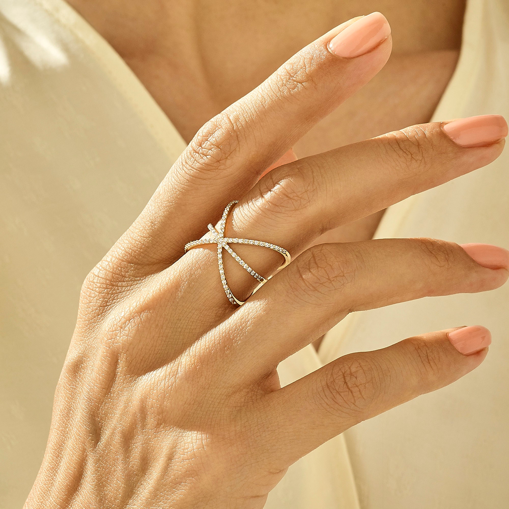 Criss Cross Ring in 18K Gold with Diamonds • Forever Jewels
