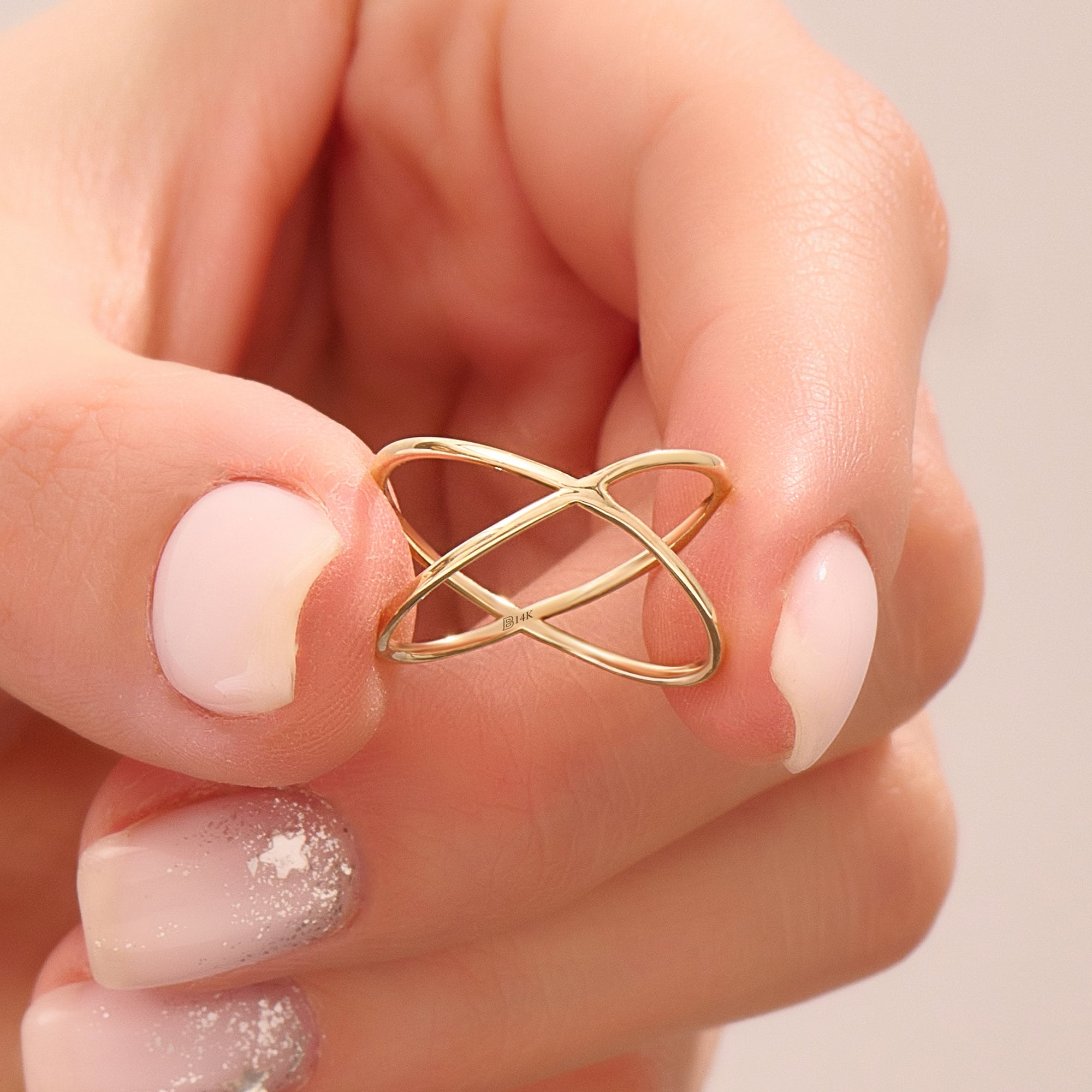14k Solid Gold Criss Cross Ring – Dainty X Double Band Crossover Ring for Women, Minimalist Everyday Gold Jewelry, Elegant Birthday Gift