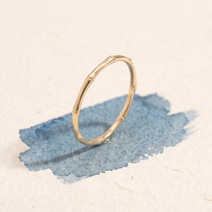 14K Solid Gold Bamboo Ring, Minimalist Stackable Band for Women, Nature Inspired Daily Jewelry, Gift Her
