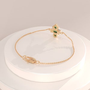 14k Gold Emerald Charm Bracelet, Solid Gold May Birthstone Bracelet, Womens Minimalist Green Bracelet, Dainty Emerald Stacking Bracelet image 5