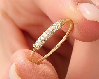 Pave Moissanite Pinky Ring 14K Solid Gold, Midi Stackable Ring, Minimalist Dainty Band, Thin Gold Ring, Gift for Girlfriend
