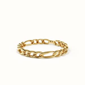 14k Solid Gold Figaro Chain Ring, Minimalist Link Band, Unisex Dainty Stacking Wedding Ring