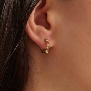 14k Solid Gold Hoop Earrings for Women Minimalist Bamboo Earrings 14k Gold Jewelry Gift for Her