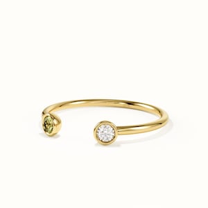 Toi et Moi Geburtssteinring aus 14-karätigem Gold, personalisierter Ring mit zwei Steinen, individueller offener Partnerring, Jubiläumsgeschenk für Sie