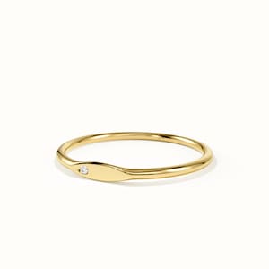 Tiny Lab Diamond Signet Ring • Pinky Ring for Women in 14k Solid Gold • Dainty Minimalist Stacking Band • Anniversary Gift for Her