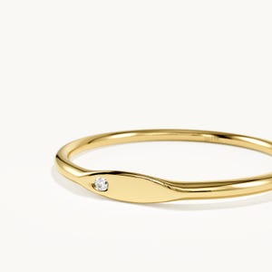 Dainty Birthstone Signet Ring | 10K Solid Gold Slim Letter Ring | Personalized Gemstone Pinky Band | Minimalist Gold Jewelry | Gift for Her