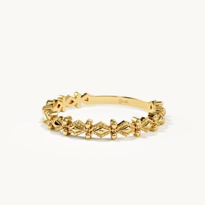 Art Deco Milgrain Wedding Band, Thin Stacking Ring in 14k Solid Gold, Antique Style Vintage Eternity Band, Unique Bridal Ring