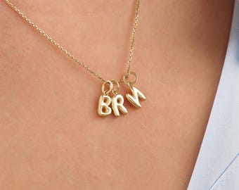 14k Solid Gold Initial Pendant, Large Custom Letter Pendant, Personalized Name Jewelry for Her, Gold Monogram Necklace, Birthday Gift