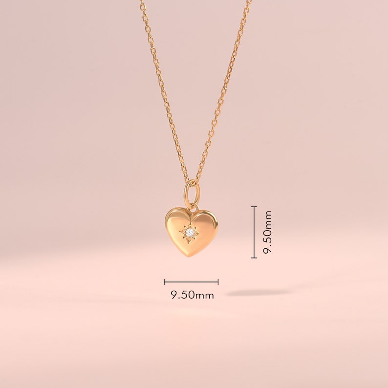 14k Gold Heart Love Pendant, Solid Gold Pendant, Womens Dainty Heart Charm, Minimalist Stacking Necklace, Tiny Gold Pendant, Handmade Gifts image 6