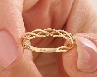 14K Solid Gold Celtic Ring, Celtic Knot Ring, Celtic Wedding Band Women, Braided Ring, Irish Rings, Stackable Gold Ring, Handmade