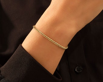 Pulsera de cadena Franco de oro macizo, cadena de eslabones de 14k para hombres y mujeres, pulsera minimalista, pulsera de declaración delgada, pulsera de apilamiento de oro real