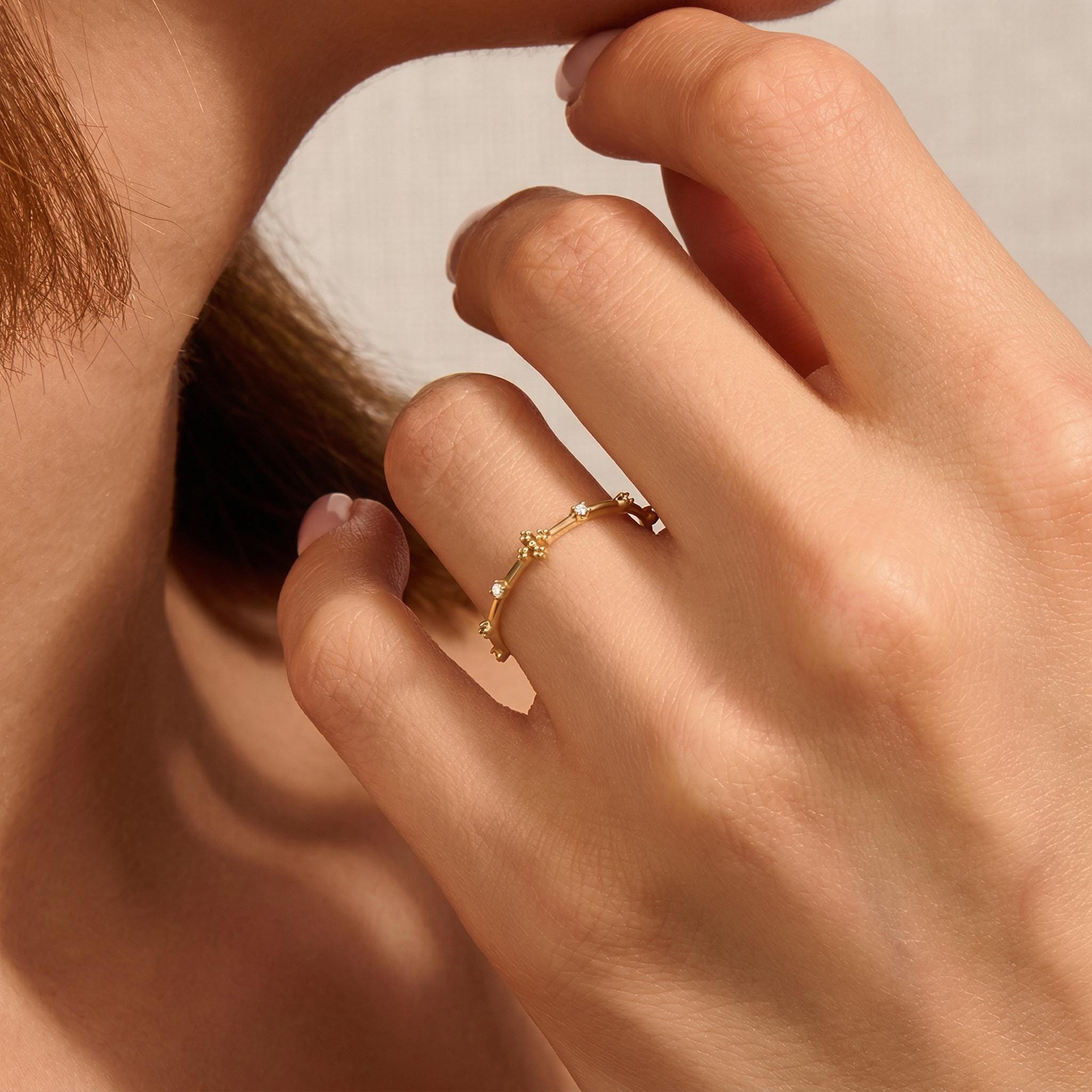 14k Solid Gold Rosary Ring for Women, Dainty Cross Catholic Band, Minimalist Christian Religious Jewelry, Unique Crucifix Gift for Mom
