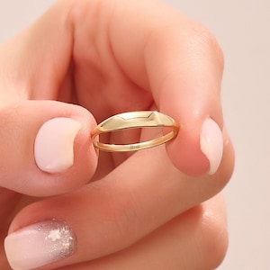 14k Solid Gold Signet Ring for Women | Slim Engraved Pinky Ring, Personalized Marquise Band