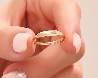 14k Solid Gold Signet Ring for Women | Slim Engraved Pinky Ring, Personalized Marquise Band