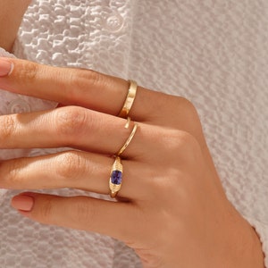 14k Gold Tanzanite Ring Solid Gold Purple Stone Ring Oval East West Statement Ring Chunky High Dome Rings for Women Bubble Gemstone Ring image 6