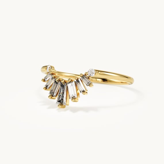 14k Solid Gold Curved Wedding Band • Sunburst Contour Stacking Ring for Women • Dainty Nesting Enhancer Band • 10k 14k 18k Gold Option
