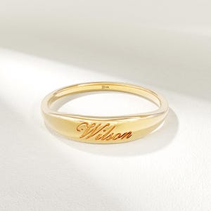 14k Solid Gold Ring for Women Pinky Ring Dainty Signet Ring Engraved Gold Ring Personalized Jewelry Gift Ring for Her Stacking Band Ring