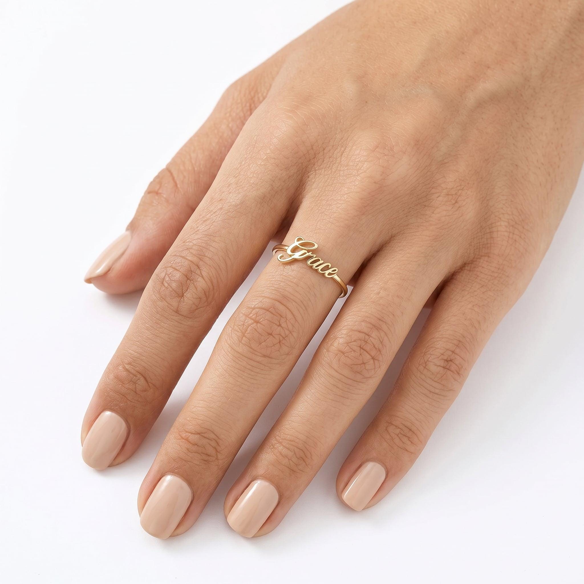 Custom Name Ring 14K Solid Gold, Personalized Gold Ring Women 