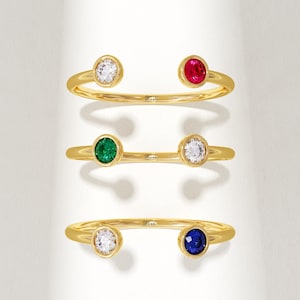 14k Solid Gold Double Birthstone Ring, Custom Wrap Ring for Women, Minimalist Open Ring, Personalized Jewelry Gift for Mom or Wife Gifts