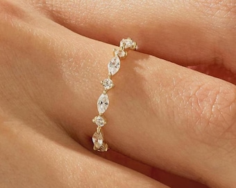 マーキスウェディングバンド 14Kソリッドゴールドエタニティリング