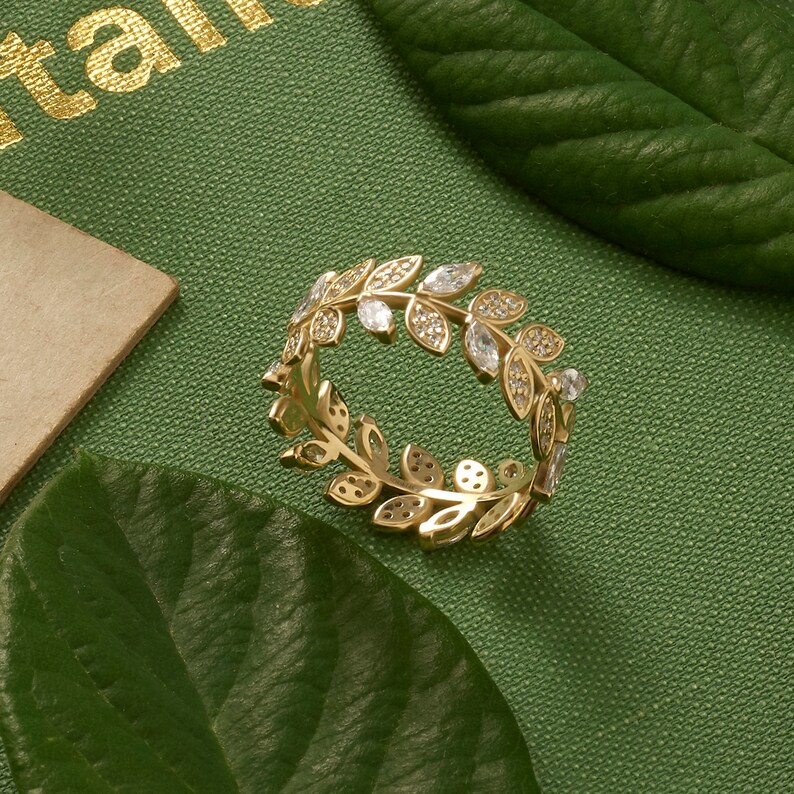 14k Solid Gold Band Leaf Ring Gold Leaf Ring Flower Ring Etsy