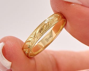 Floral Wedding Ring 14k Solid Gold Flower Band Handmade Nature Inspired Dainty Bridal Jewelry