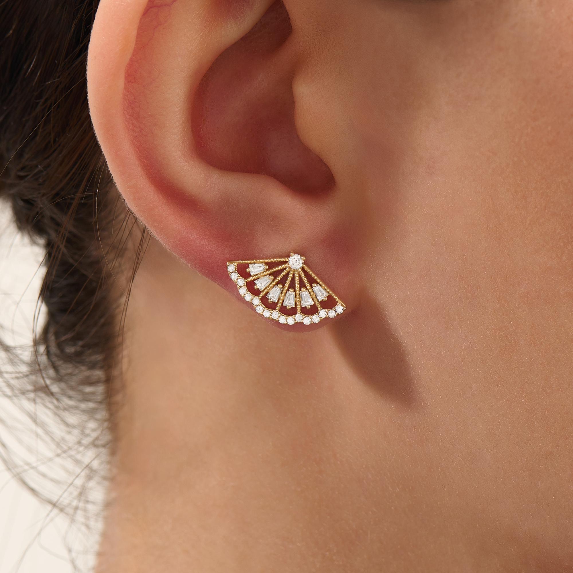 14k Solid Gold Womens Filigree Earrings Pave Diamond Stud Earrings Minimalist Jewelry Gift for Wife Wedding Anniversary Earrings for Mom