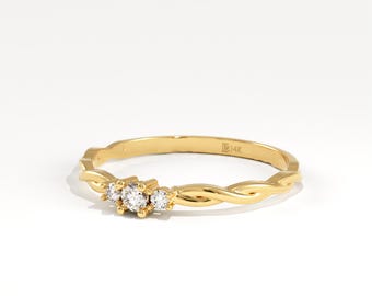 14K Solid Gold Braided Solitaire Ring, Dainty Stackable Gold Ring, Minimalist Promise Ring, Engagement Ring for Women, Gift for Her
