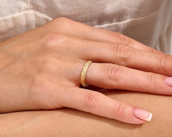 Floral Wedding Ring 14k Solid Gold Flower Band Handmade Nature Inspired Dainty Bridal Jewelry