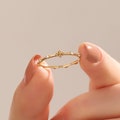 Solid Gold Tiny Cross Distance Ring, 14k Rosary Ring, Christian Stacking Rings for Women, Minimalist Religious Ring, Handmade Jewelry Gift