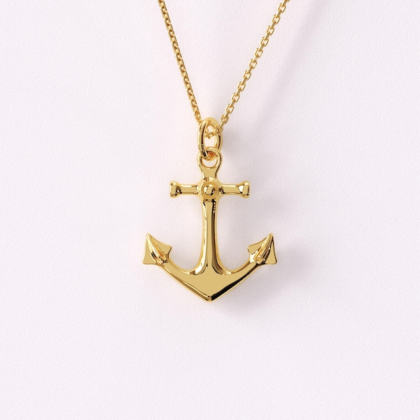 14K Solid Gold Anchor Necklace, Minimal Nautical Pendant, Ocean Inspired Jewelry, Symbol of Strength Hope, Everyday Gift