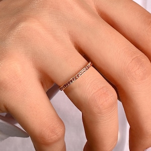 14k Solid Gold Garnet Eternity Ring – Red Channel Set Birthstone Wedding Band, 2mm Thin Stackable Handmade Daily Ring for Women