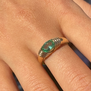 Solid Gold Paraiba Tourmaline Ring, Oval Tourmaline Ring, Gemstone Pinky Ring, Tourmaline Signet Ring for Women, Gift for Mum, Wife, Mother