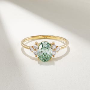 14k Gold Mint Blue Tourmaline Ring, Solid Gold Gemstone Engagement Ring, Womens Oval Solitaire Ring, Dainty Crystal Gem Ring, Handmade Gift